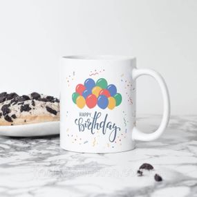 Кружка з принтом "Happy Birthday" 330 мл Біла