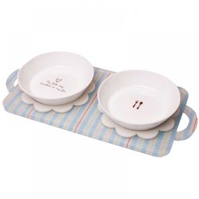 Керамические миски для собак и кошек на голубой подставке Oops "BonBon Tray Kit" Berry Blue 250мл