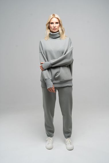 Костюм жіночий теплий светр та штани-джоггери сірого кольору, 2XL