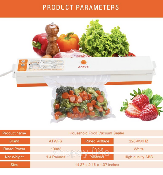 Кухонний вакуумний упаковщик Vacuum Sealer Freshpack PRO ∙ Збереження свіжості упаковщик Vacuum Sealer та економія місця | Зображення 3