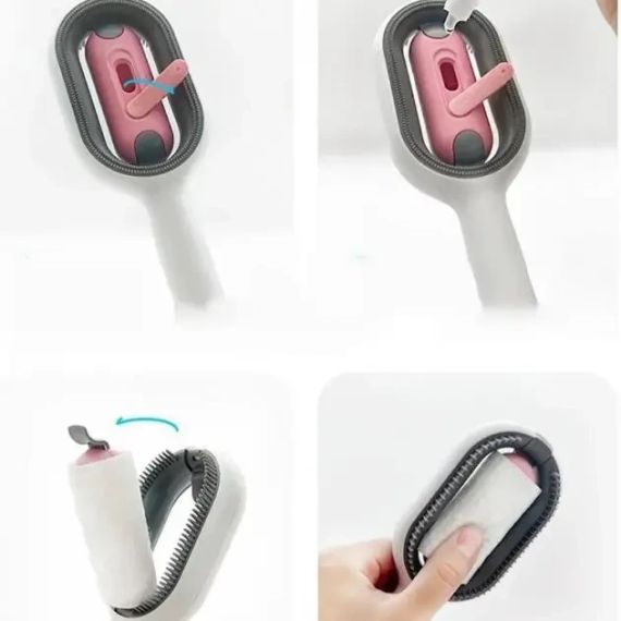 Щетка для вычесывания шерсти домашних животных 4 в 1 Pet Cleaning Comb с массажем и чисткой вещей Pink W28 | Зображення 7