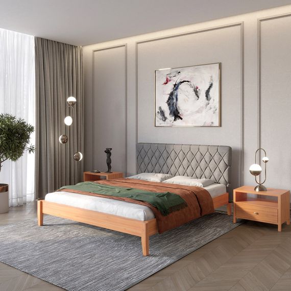 Двоспальне дерев&#039;яне ліжко Mebigrand Венеція ДК Яблуня/Аляска 93 (Сірий) 180х190 см (MBG-5433)