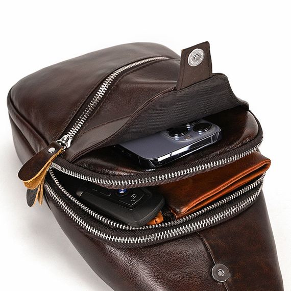 Сумка-слінг чоловіча шкіряна коричнева Tiding Bag - MK03983 | Зображення 5