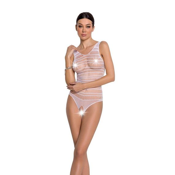 Бодістокінг з доступом Passion BS086 white, вертикальна сітка, виріз на спинці, One size