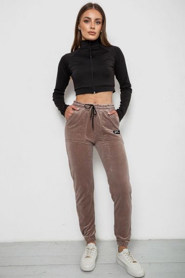Штаны женские велюровые на флисе, цвет бежевый, 238R58473-2 | Зображення 1