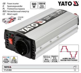 Преобразователь напряжения YATO Польша инвертор 12В DC-230В 500Вт AC YT-81490