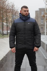 Комплект чоловічий Nike: куртка зимова "Frost" синьо-чорна + штани з тринитки утеплені чорні