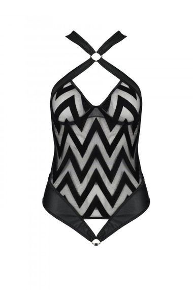 Сітчастий боді з халтером та ритмічним малюнком Passion Hima Body S/M, black sexstyle | Зображення 5