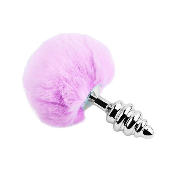 Металева анальна пробка Кролячий хвостик Alive Fluffy Twist Plug L Purple, діаметр 3,8 см | Зображення 1