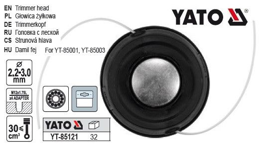 Головка для жилки газонокосарок 2.2-3мм M12x1.75 4 адаптера YATO YT-85121 | Зображення 1