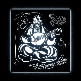 Панно декоративне картина на стіну козак Мамай LED підсвітка 500х530acr-p000269