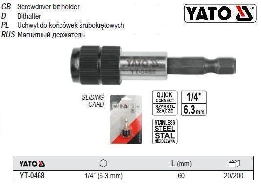 Тримач біт швидкознімний 1/4" х60 мм Польша YATO YT-0468
