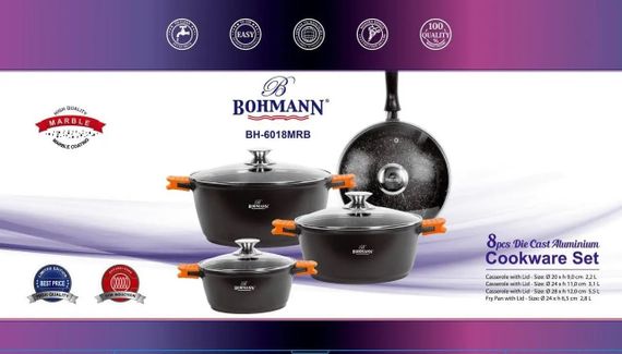 Набір кухонного посуду Bohmann BH-6018MRB, 8 предметів нержавіюча сталь, для індукції | Зображення 9