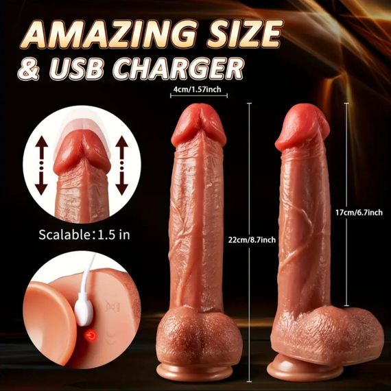 Реалістичний вібратор із підігрівом і телескопічним механізмом обертання, з пультом керування | Зображення 1