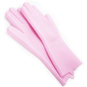 Силиконовые перчатки Magic Silicone Gloves Pink для уборки чистки мытья посуды для дома. Цвет: розовый ZE-37