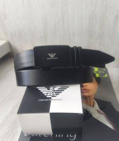 Чоловічий шкіряний ремінь Armani чорний пряжка автомат