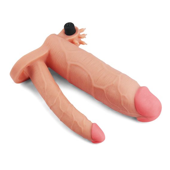 Насадка на член - Pleasure X-Tender Vibrating Double Penis Sleeve Add 3" Flesh sexstyle | Зображення 4