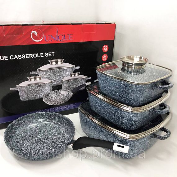 Набор кухонный мраморный, Посуда с антипригарным покрытием казаны, Набор квадратных казанов со крышкой DK-52 | Зображення 4