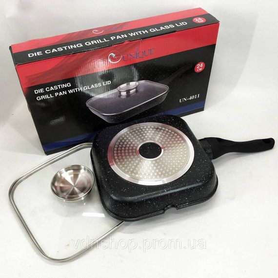 Сковорода для смаження на індукційній плиті, Сковорода алюмінієва поглиблена гриль зручна QO-55 | Зображення 2