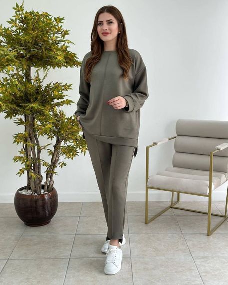 Жіночий спортивний костюм прогулянковий світшот і штани SG953 колір хакі, розмір 50/52