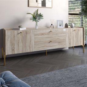 Тумба під телевізор з шухлядами LION Wood з золотими ніжками 180х50х40 см Дуб Сонома (LION-043115)