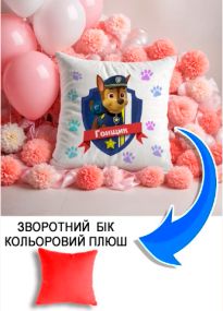 Подушка плюшева Мерч Крафт Дизайн з принтом Гонщик paw patrol 8 червоний плюш квадратна 33х33 см