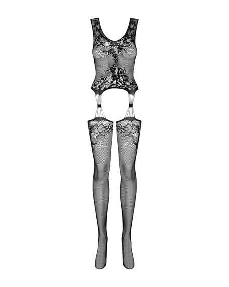 Бодістокінг Obsessive Bodystocking F221 XL/XXL, силуетний квітковий малюнок, імітація панчіх | Зображення 4