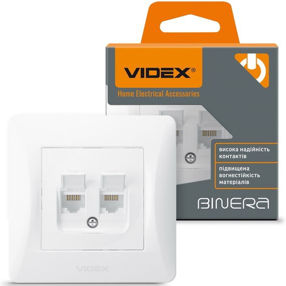 Подвійна комп'ютерна розетка CAT6 VIDEX BINERA VF-BNSK2PC6-W біла | Зображення 1