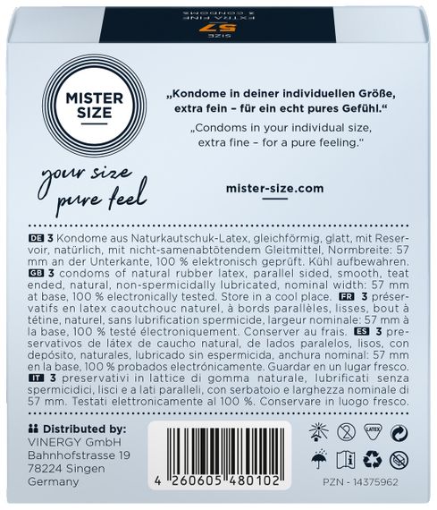 Презервативи Mister Size 57 mm (3 шт.) Sex Aura | Зображення 1