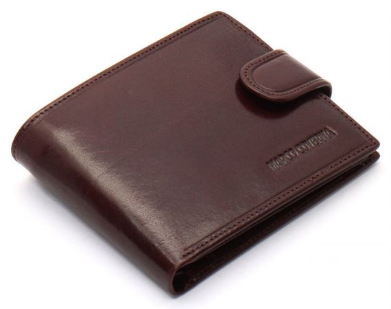 Коричневое мужское портмоне на кнопке из натуральной кожи Marco Coverna B047-801