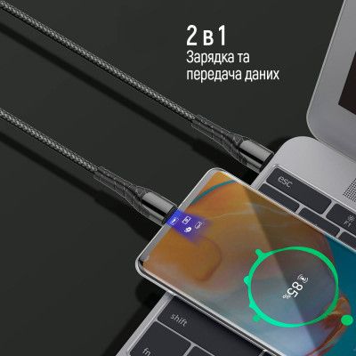 Дата кабель USB-C to USB-C 2.0m PD Fast Charging 65W 3A grey ColorWay (CW-CBPDCC039-GR) | Зображення 3