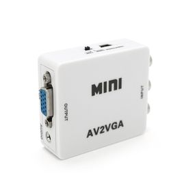 Конвертер Mini, AV to VGA, ВХІД 3RCA(мама) на ВИХІД VGA(мама), 720P/1080P, White, BOX