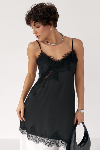 Сатинова майка з мереживом - чорний цвет, ONE SIZE (є розміри) | Зображення 4