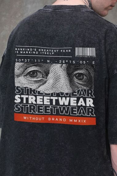 Виварена Оверсайз Футболка Without Washed З Принтом Streetwear Black | Зображення 1