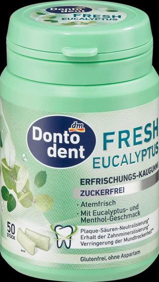 Жувальна гумка Dontodent свіжий евкаліпт та ментол, без аспартаму та без цукру, 50 шт., Німеччина | Зображення 1