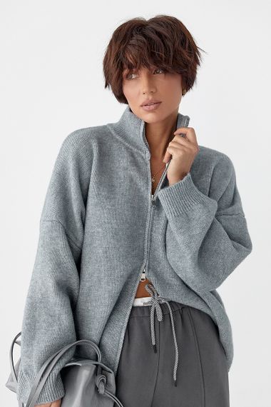 В'язаний кардиган оверсайз на блискавці - сірий цвет, ONE SIZE (є розміри) | Зображення 4