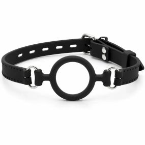 Кляп-кільце силіконовий DS Fetish на регульованому ремінці, чорний Sex Aura