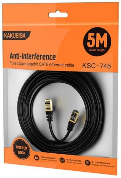 Мережевий інтернет кабель для роутера Kakusiga KSC-745 CAT6 High-Speed 1Gbts LAN RJ45 5м - Black | Зображення 6
