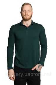Футболка ПЛО чоловіча з довгим рукавом — МІКРОЛАКОСТА — колір Темно-зелений 3XL