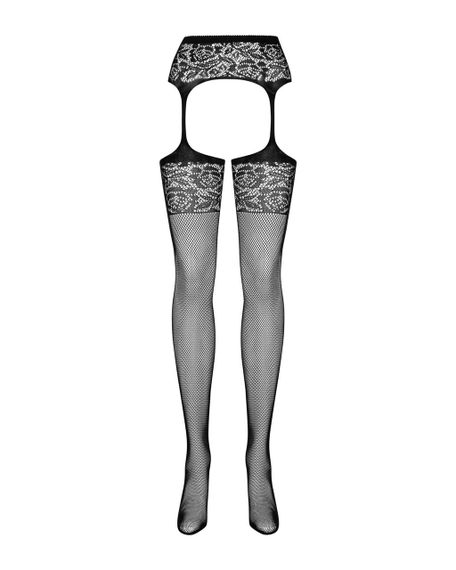 Сітчасті панчохи-стокінги з імітацією гартерів Obsessive Garter stockings S500, чорні, з доступ, S/M/L | Зображення 3