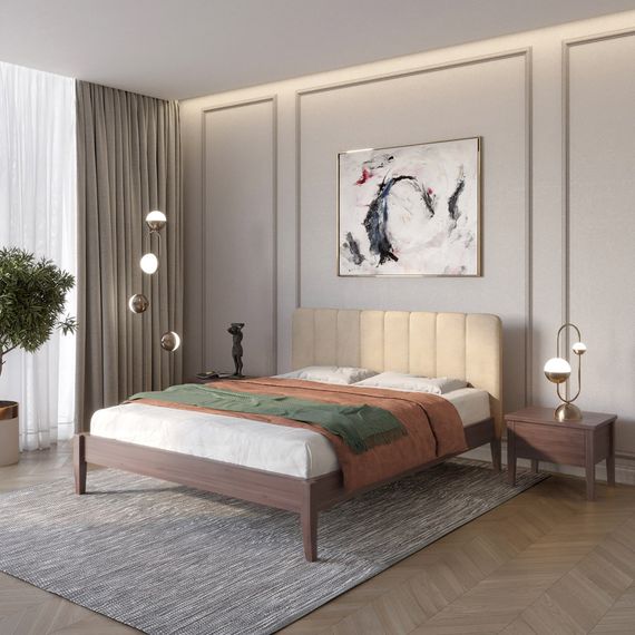 Односпальне дерев&#039;яне ліжко Mebigrand Лондон ДК Горіх темний/Аляска 23 (Бежевий) Б1 70х190 см (MBG-6585)