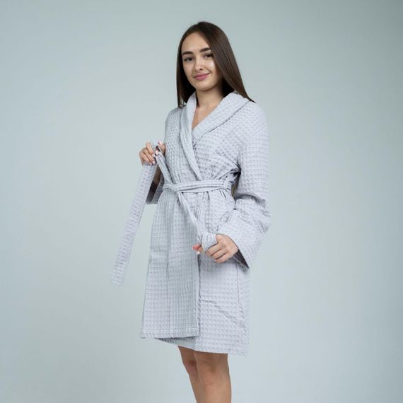 Женский вафельный халат без капюшона «Lelit», Вафельная, Серый, S-M и L-XL.