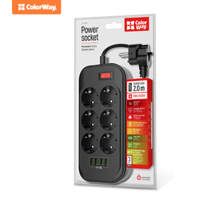 Фільтр мережевий 6 розеток/4USB 2м чорний CW-CHE64B ColorWay