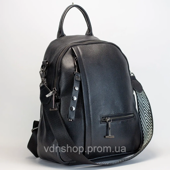 Женский кожаный рюкзак городской 23х32х13, сумка для города, путешествий и отдыха, черная | Зображення 9