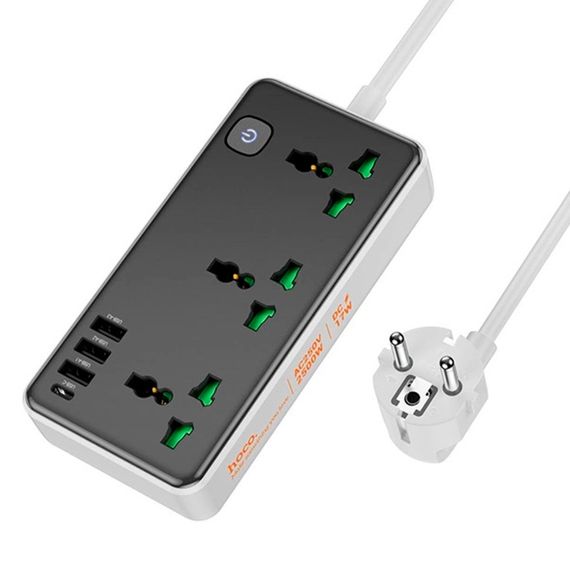 Мережевий фільтр HOCO AC7A на 3 розетки + 3 USB+USB-C, 17W, 220В, кабель 1, 5м | Зображення 1
