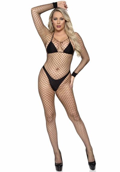 Бодістокінг у велику сітку Leg Avenue Long Sleeved Bodystocking One size Black, довгий рукав | Зображення 2