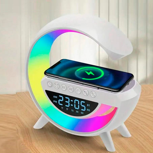 Аккумуляторный RGB ночник BT-3401, часы, беспроводная зарядка, Bluetooth колонка | Зображення 6