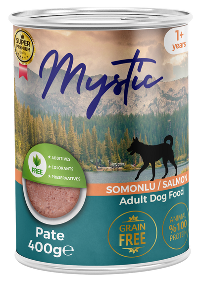 Вологий корм Mystic паштет з ЛОСОСЕМ для дорослих собак 400г.