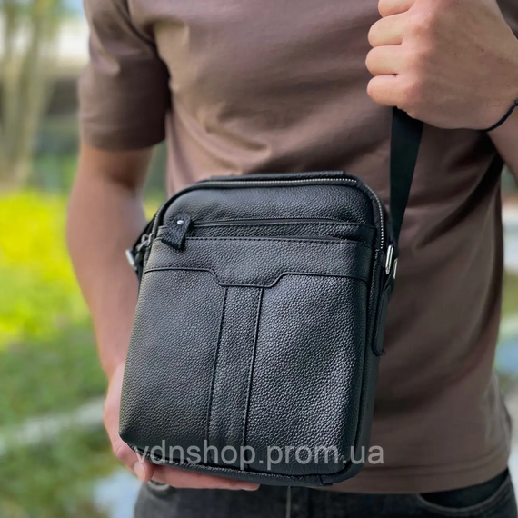 Мужская кожаная сумка-мессенджер 21х25х6, барсетка через плечо Tiding Bag A25-3278A Черная | Зображення 8