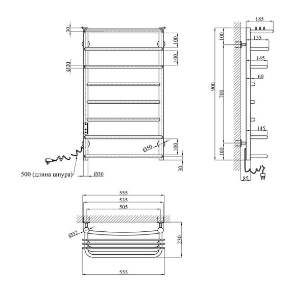 Сушарка для рушників електрична Kroner KRP Stern EL900x500-8 | Зображення 1